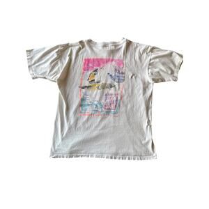 Vintage ‘90 Body Glove Single Stitched L White Ritz Tag Neon Print Surf Tee